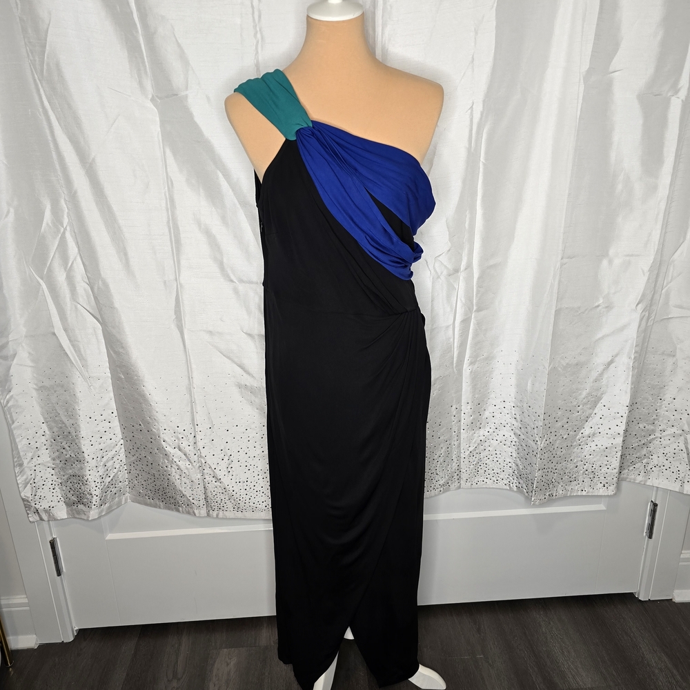 NWT Diane Von Furstenberg Terin Black and Blue One-Shoulder Dress